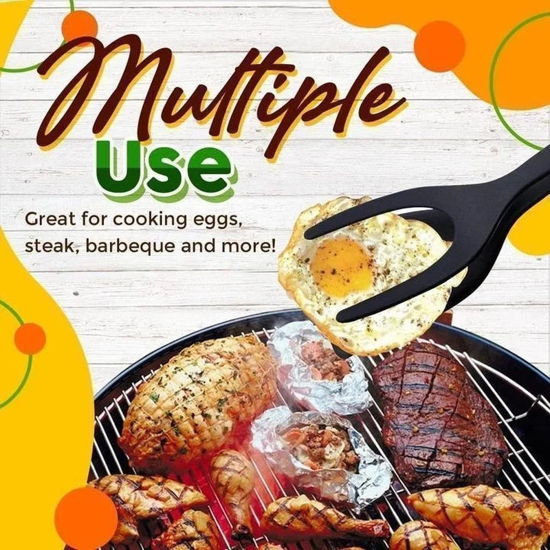 2 in 1 Multifunctional Non-Stick Food Clip Tongs Fried Egg Cooking Turner Pancake Spatula Pizza Barbecue Omelet Kitchen Clamp