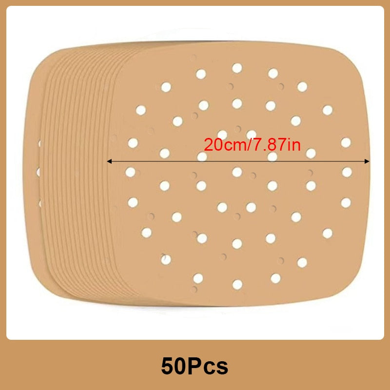 50pcs Air Fryer Disposable Paper Liner Non-Stick Mat Steamer Round Paper Baking Mats Kitchen AirFryer Tools Baking Accessories