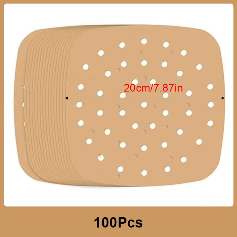 50pcs Air Fryer Disposable Paper Liner Non-Stick Mat Steamer Round Paper Baking Mats Kitchen AirFryer Tools Baking Accessories